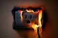 Electrical failure in power outlet caused fire in the building. Generative AI