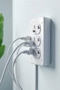 Electrical fire prevention surge protector and proper outlet usage. A close up, top down view of a modern, clean electrical outlet Royalty Free Stock Photo