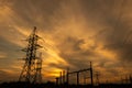 Electrical Grid and Transmission Line at Dusk. Royalty Free Stock Photo