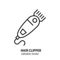 Electrical hair clipper line icon. Equipment for hair salon and home. Barbershop device. Editable stroke