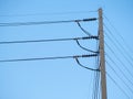 Electrical high voltage pole with blue sky.