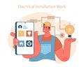 Electrical installation work concept. Electrician with smart device Royalty Free Stock Photo