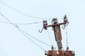 Electrical insulators and wires on an old pole