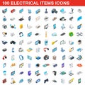 100 electrical items icons set, isometric 3d style Royalty Free Stock Photo