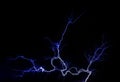 Electrical lightning bright white blue sharp electric energy detail on black background. Power generation, electricity, high Royalty Free Stock Photo