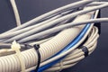 Electrical and network wires are tied with a tie