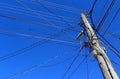 Electrical old wooden powerlines with blue sky feb 11, 2015 Royalty Free Stock Photo