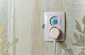 Electrical outlet with inserted plug for child safety Royalty Free Stock Photo