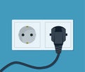 Electrical outlet and plug. Wall socket with cable. Vector illustration in flat style Royalty Free Stock Photo