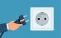 Electrical outlet and plug. Wall socket with cable. Vector illustration in flat style Royalty Free Stock Photo