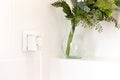 Electrical outlet with smart plug on modern bright bathroom