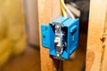 Electrical outlet switch box during new construction Royalty Free Stock Photo