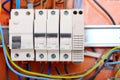 Electrical panel box with fuses and contactors Royalty Free Stock Photo