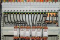 Electrical panel comprising a plurality of switches and wires Royalty Free Stock Photo