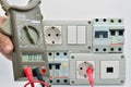 Electrical panel with magneto-thermal, plugs, switches, telephone jack and differential Royalty Free Stock Photo