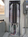 Electrical panel and subpanel at a commercial construction site Royalty Free Stock Photo