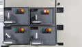 electrical part and accessories in the control cabinet , control and power distributor,lockout ,tagout Royalty Free Stock Photo