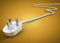 Electrical plug and cable lies unplugged isolates on yellow back