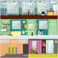 Electrical, plumbing, gas appliance repair services interior vector poster set