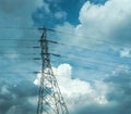 Electrical poles of high voltage in white cloud and blue sky / electric pole power lines and wires with blue sky / high voltage Royalty Free Stock Photo