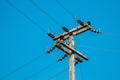 Electrical post by the local road with power line cables Royalty Free Stock Photo