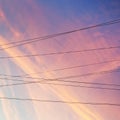 Electrical power cables and pink sunset clouds