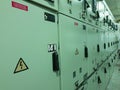 Electrical power distribution substation. High voltage equipment manufacturing Royalty Free Stock Photo