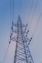 Electrical Power Energy, Close up of High Voltage line Transmission Tower Royalty Free Stock Photo