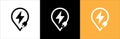Electrical power icon. Electric power source sign. Lightning bolt inside pin map with electric plug image combination. Vector Royalty Free Stock Photo