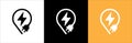 Electrical power icon. Electric power source sign. Lightning bolt inside pin map with electric plug image combination. Vector Royalty Free Stock Photo