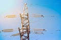 Electrical Power Lines under a blue sky. Tower Royalty Free Stock Photo
