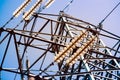 Electrical Power Lines under a blue sky. Tower Royalty Free Stock Photo