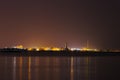 Electrical power plant near sea coat at night, Rayong, Thailand Royalty Free Stock Photo