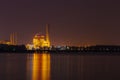 Electrical power plant near sea coat at night, Rayong, Thailand Royalty Free Stock Photo