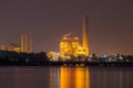 Electrical power plant near sea coat at night, Rayong, Thailand Royalty Free Stock Photo