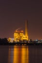 Electrical power plant near sea coat at night, Rayong, Thailand Royalty Free Stock Photo