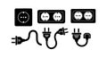 Electrical power plugs and sockets black icons set with different shapes and connection types vector illustration Royalty Free Stock Photo
