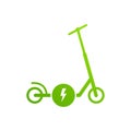 Electrical Power Push Wheel Bike Glyph Pictogram. Eco Handle E Transport. Electricity Battery Kick Scooter Flat Symbol