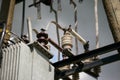 Electrical power transformer in high voltage substation Royalty Free Stock Photo