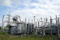 Electrical power transformer in high voltage substation Royalty Free Stock Photo