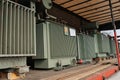 Electrical power transformer in high voltage substation. Mobile transformer Royalty Free Stock Photo