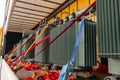 Electrical power transformer in high voltage substation. Mobile transformer Royalty Free Stock Photo