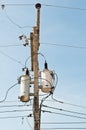 electrical power transformer on pole Royalty Free Stock Photo