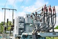 Electrical power transformer in substation Royalty Free Stock Photo