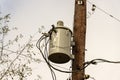 Electrical power transformer on utility pole Royalty Free Stock Photo