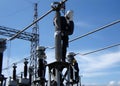 Electrical Preventive Maintenance, 115kV insulator cleaning by the service team in the switchyard Royalty Free Stock Photo