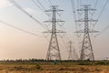 Electrical Pylon Tower in a Paddy Rice Field in Thailand Royalty Free Stock Photo