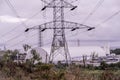 Electrical pylons with cloudy sky Royalty Free Stock Photo