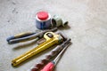 Electrical renovation work, many Hand tools Royalty Free Stock Photo