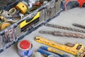 Electrical renovation work, many Hand tools Royalty Free Stock Photo